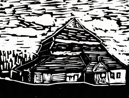 Hvizdets, Ukraine - Original Linocut