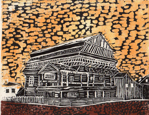 Jurbarkas, Lithuania - Original Linocut, Color