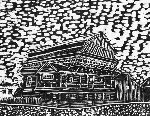 Jurbarkas, Lithuania - Original Linocut, Black & White