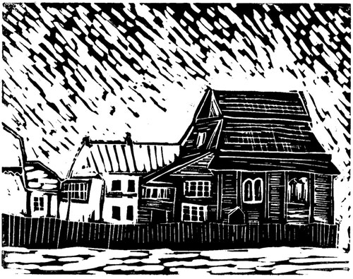 Kelmė, Lithuania - Original Linocut