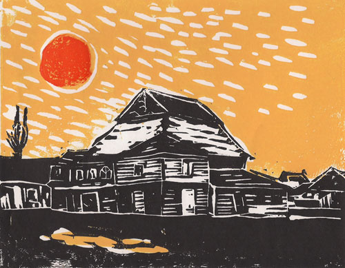 Kosow Lacki, Poland - Original Linocut