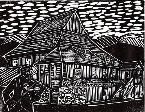 Minkovtsy, Ukraine - Original Linocut