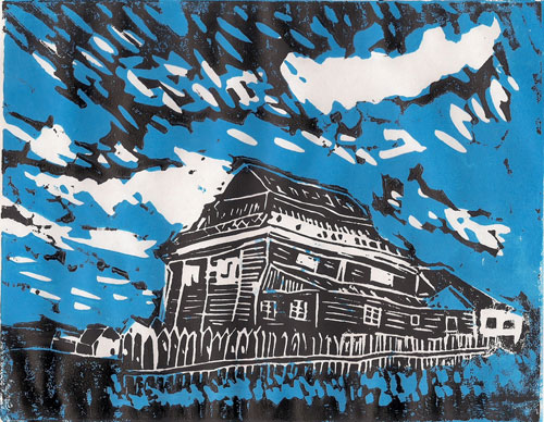 Olkieniki, Lithuania - Original Linocut