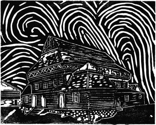 Ozëry, Belarus - Original Linocut