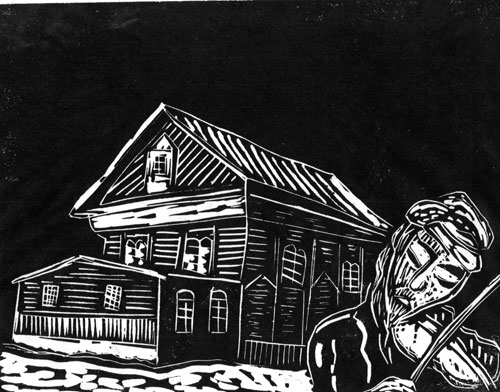 Prienai, Lithuania - Original Linocut