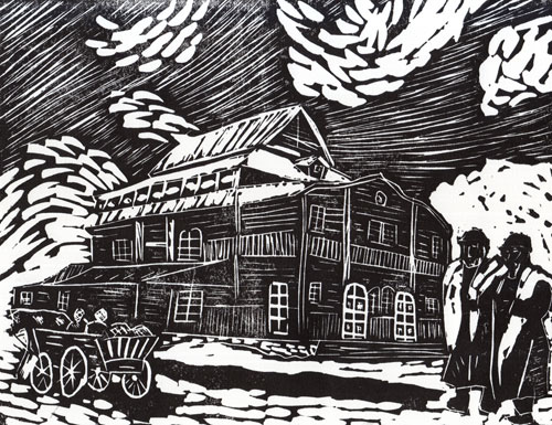 Vilkovishk, Lithuania - Original Linocut