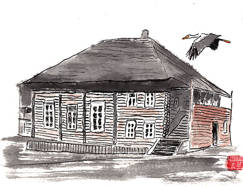 Zhlodin, Belarus - Sumi-e Style Brush Painting